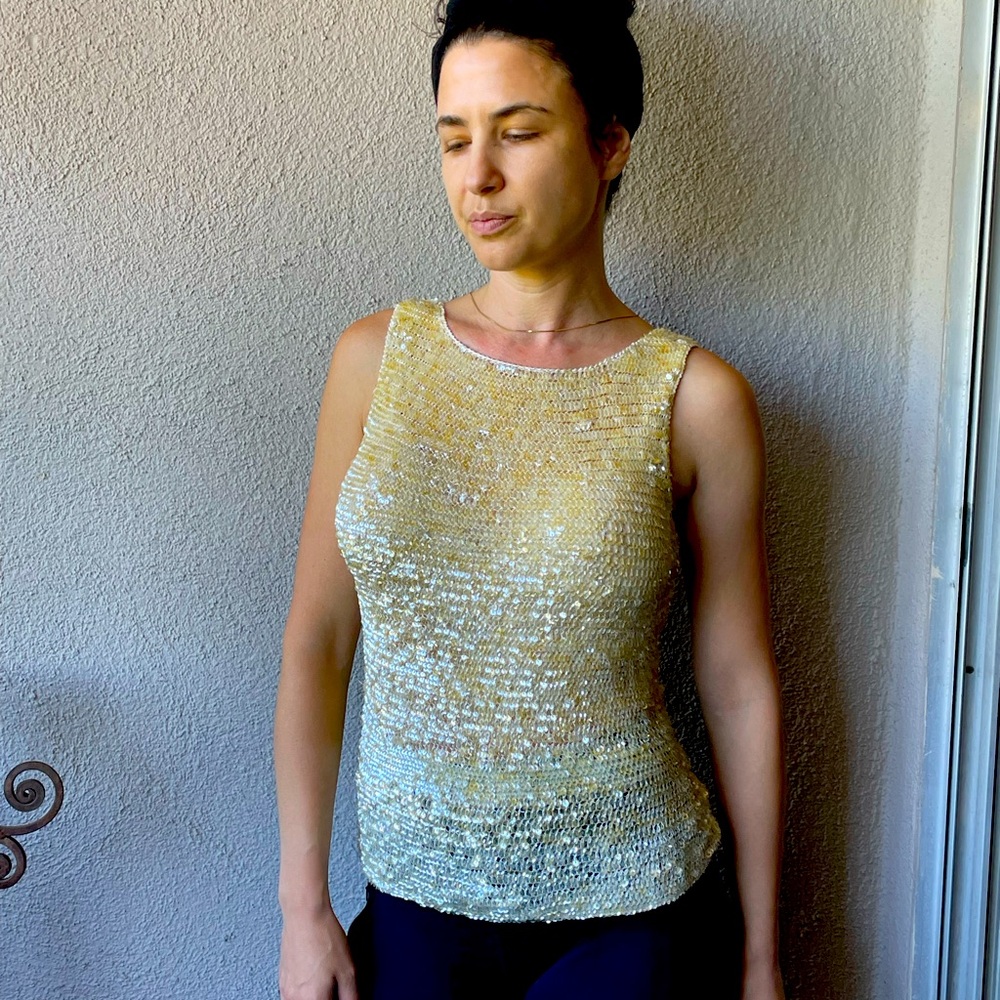 DANA BUCHMAN buttery yellow sequined tank